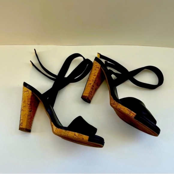 Vintage Chanel Black/ Cork Ankle Strap Sandals Size 36.5/size 6.5 - Picture 2 of 16